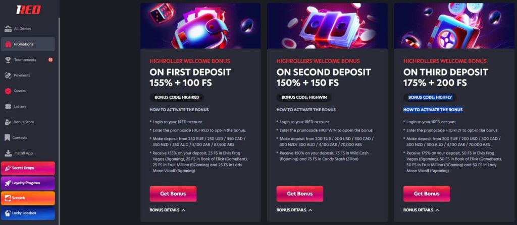 1red casino bonuses